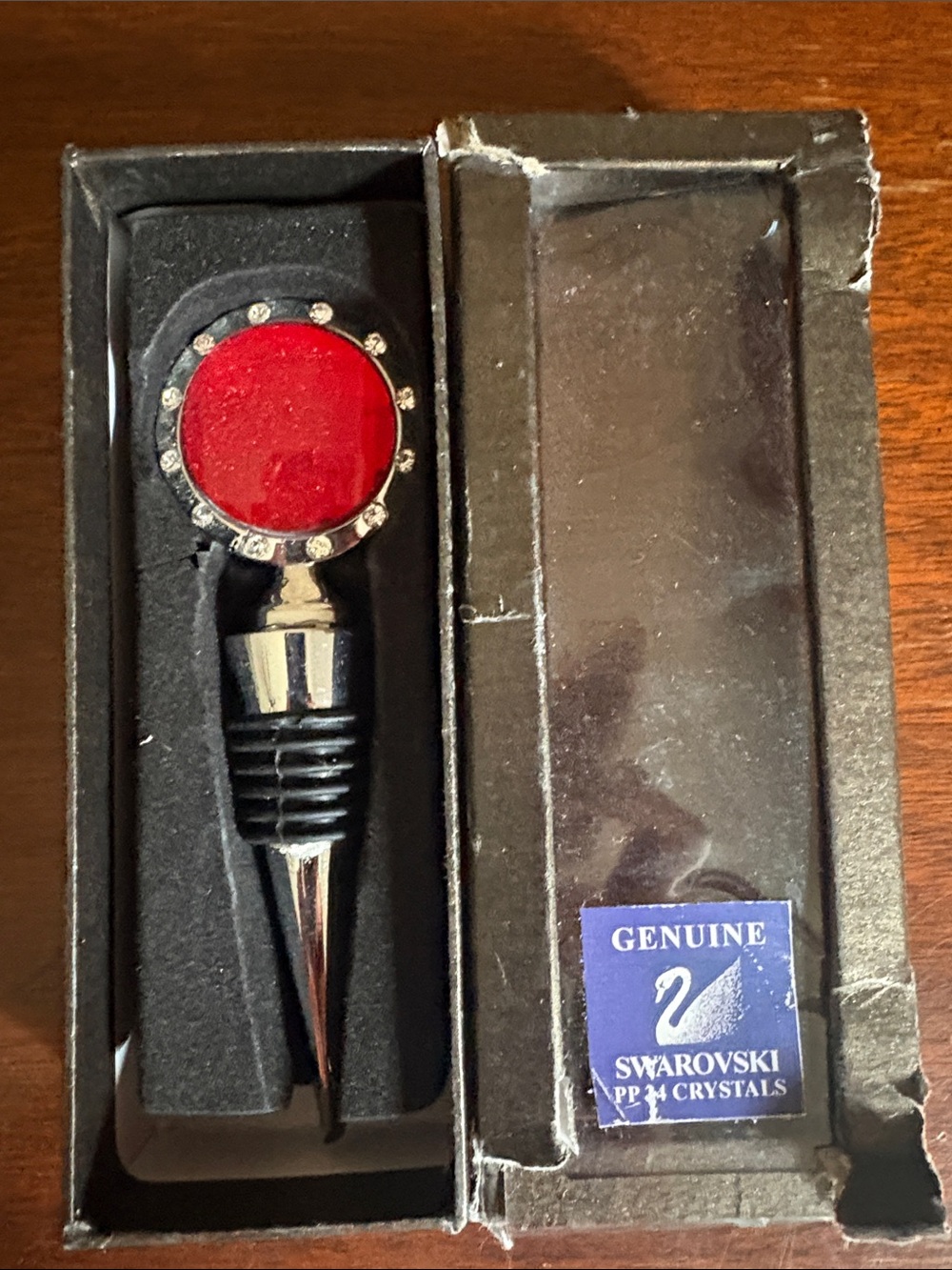 Swarovski Red Crystal Wine Bottle Stopper with Rhinestone Halo